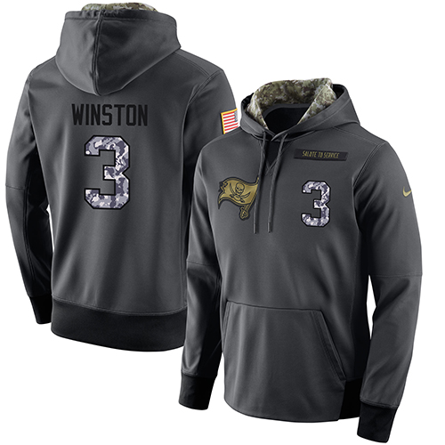 NFL Men's Nike Tampa Bay Buccaneers #3 Jameis Winston Stitched Black Anthracite Salute to Service Player Performance Hoodie